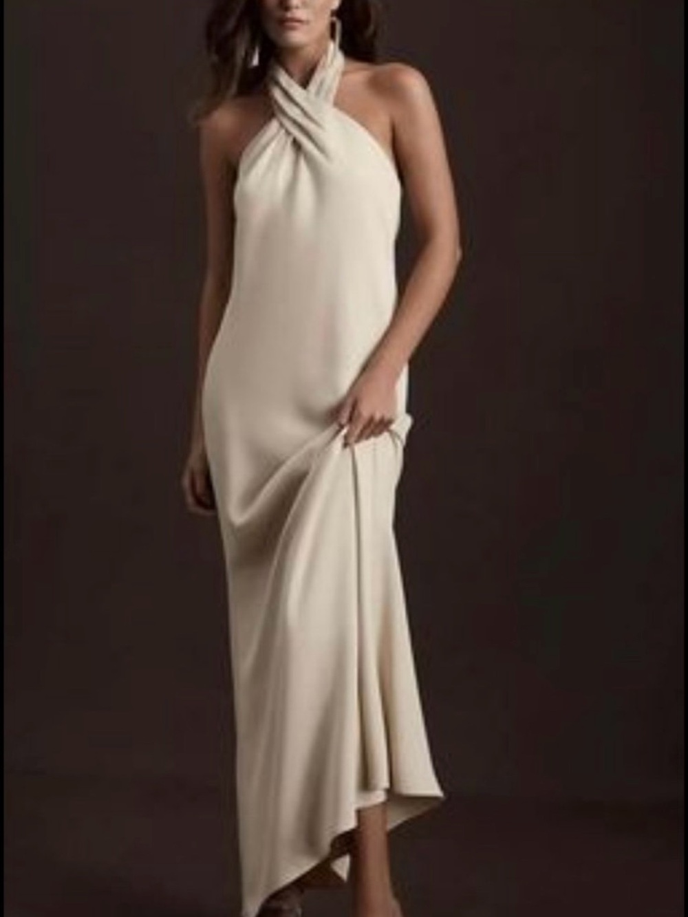 BHLDN Ruby Twist Halter Satin Gown xs Anthropologie champagne dress 00-0